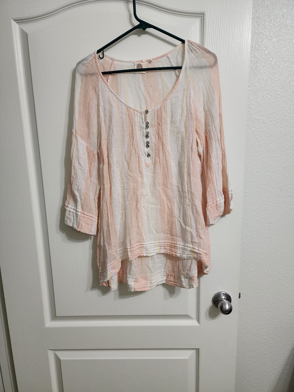 Relaxed Light Pink Striped Button-Front Tunic